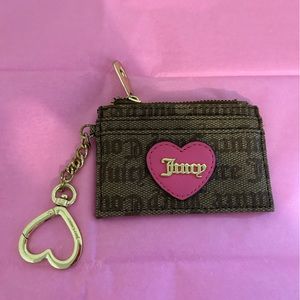 SOLD SOLD -JUICY COUTURE MONOGRAM BROWN PURSE CREDIT CARD ID HOLDER PINK HEART